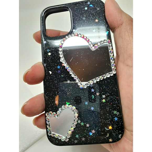 Transparent Sequin Heart Mirror Design Phone Case - Picture 7 of 14
